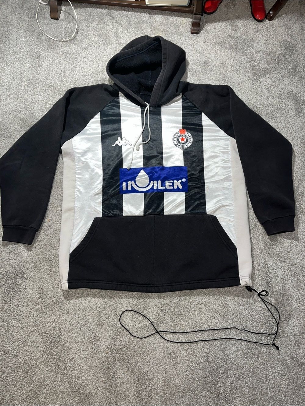 FK Partizan Team Black White Belgrade Soccer Jersey Hooded Hoodie Sweatshirt